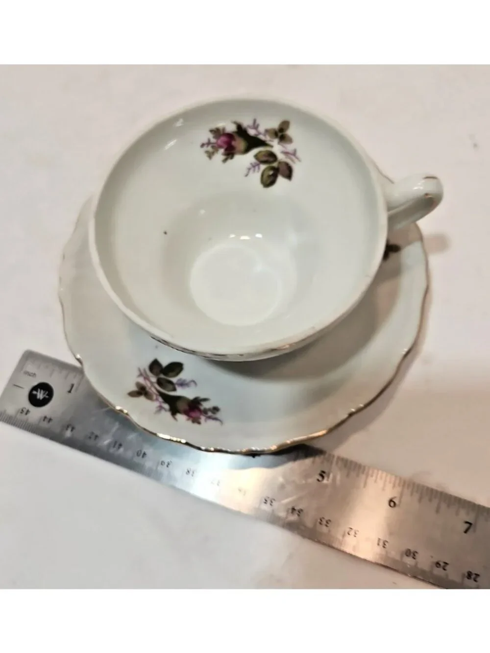 Vintage Japan Tea Cup and Saucer Flower Pink Rose With Gold Tone Rim Set of 3